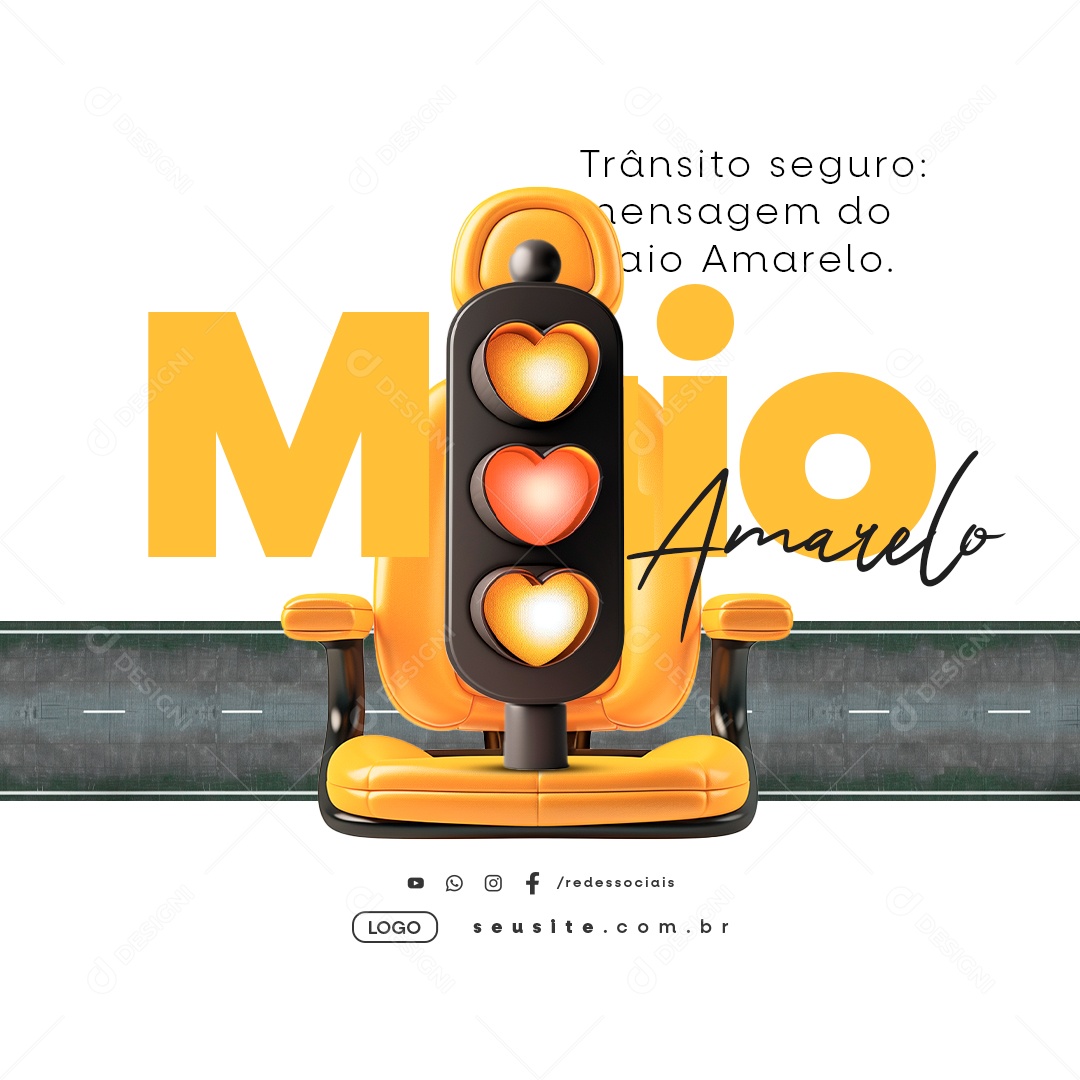 Trânsito Seguro Mensagem do Maio Amarelo Social Media PSD Editável