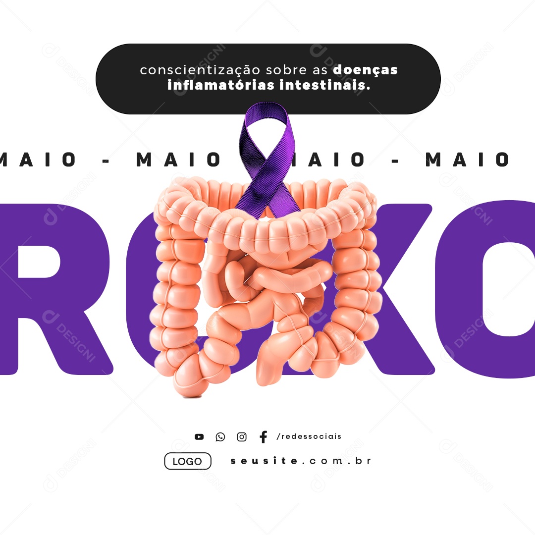 Maio Roxo Conscientização Sobre as Doenças Inflamatórias Intestinais Social Media PSD Editável
