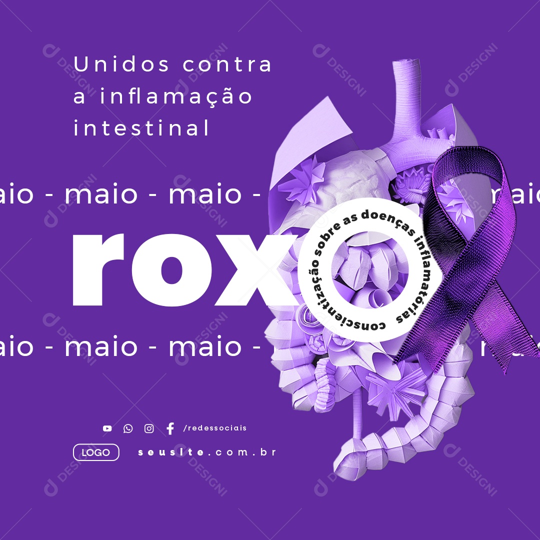 Maio Roxo Conscientização Sobre as Doenças Inflamatórias Social Media PSD Editável