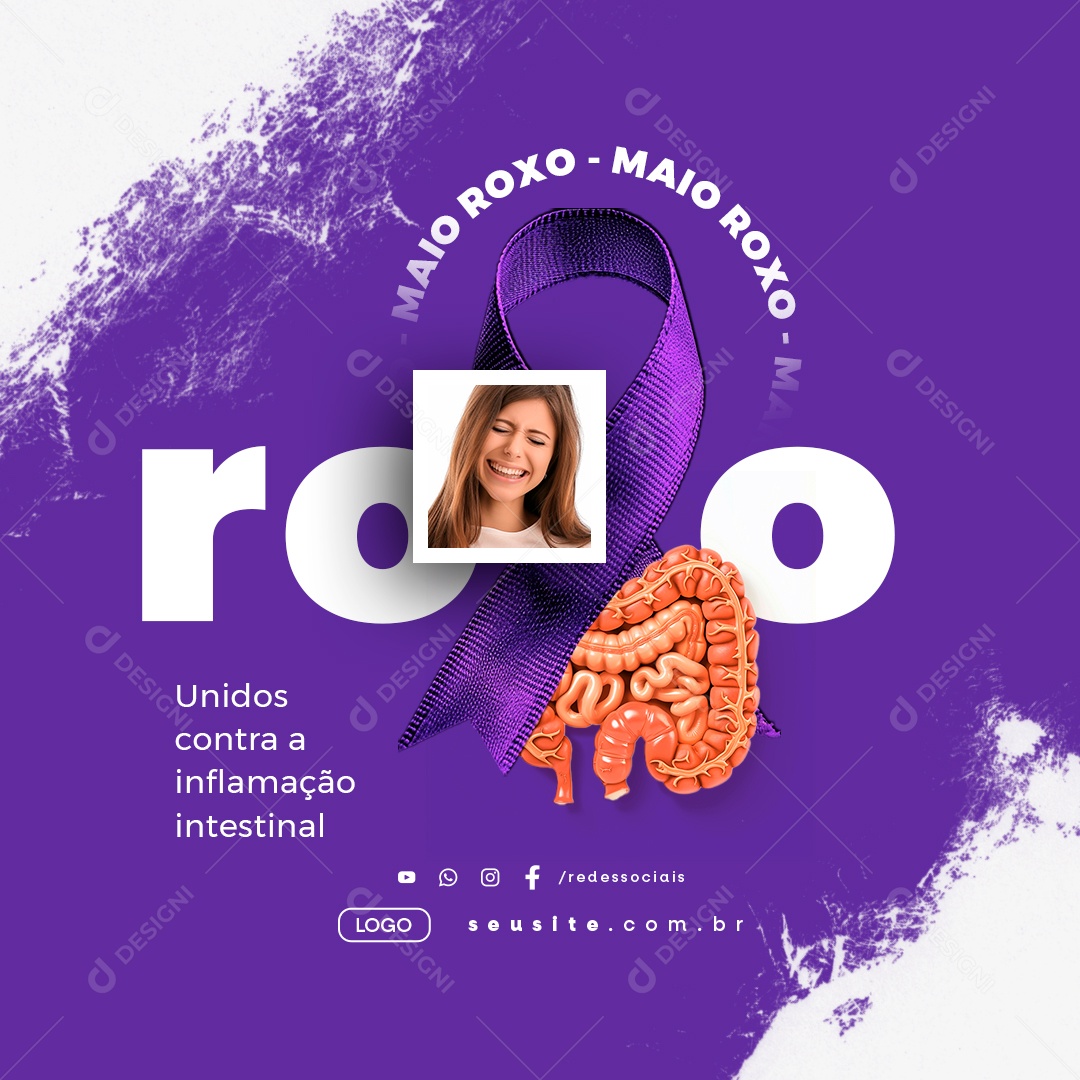 Maio Roxo Unidos Contra a Inflamação Intestinal Social Media PSD Editável