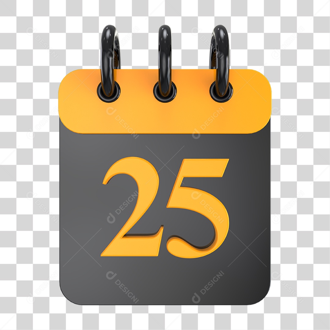 Elemento 3D Calendário Amarelo e Preto PNG Transparente