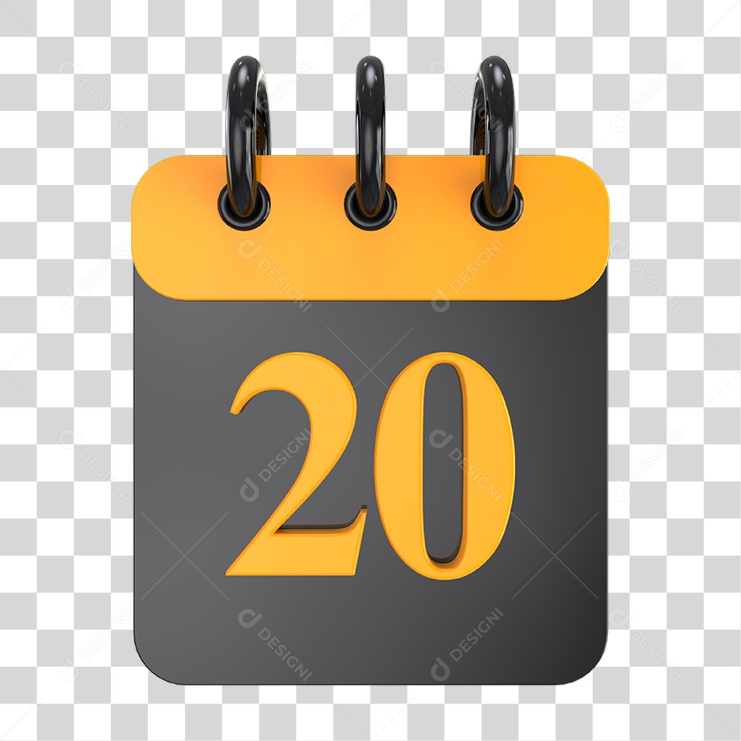 Elemento 3D Calendário Amarelo e Preto PNG Transparente