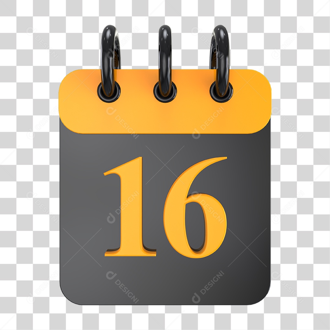 Elemento 3D Calendário Amarelo e Preto PNG Transparente