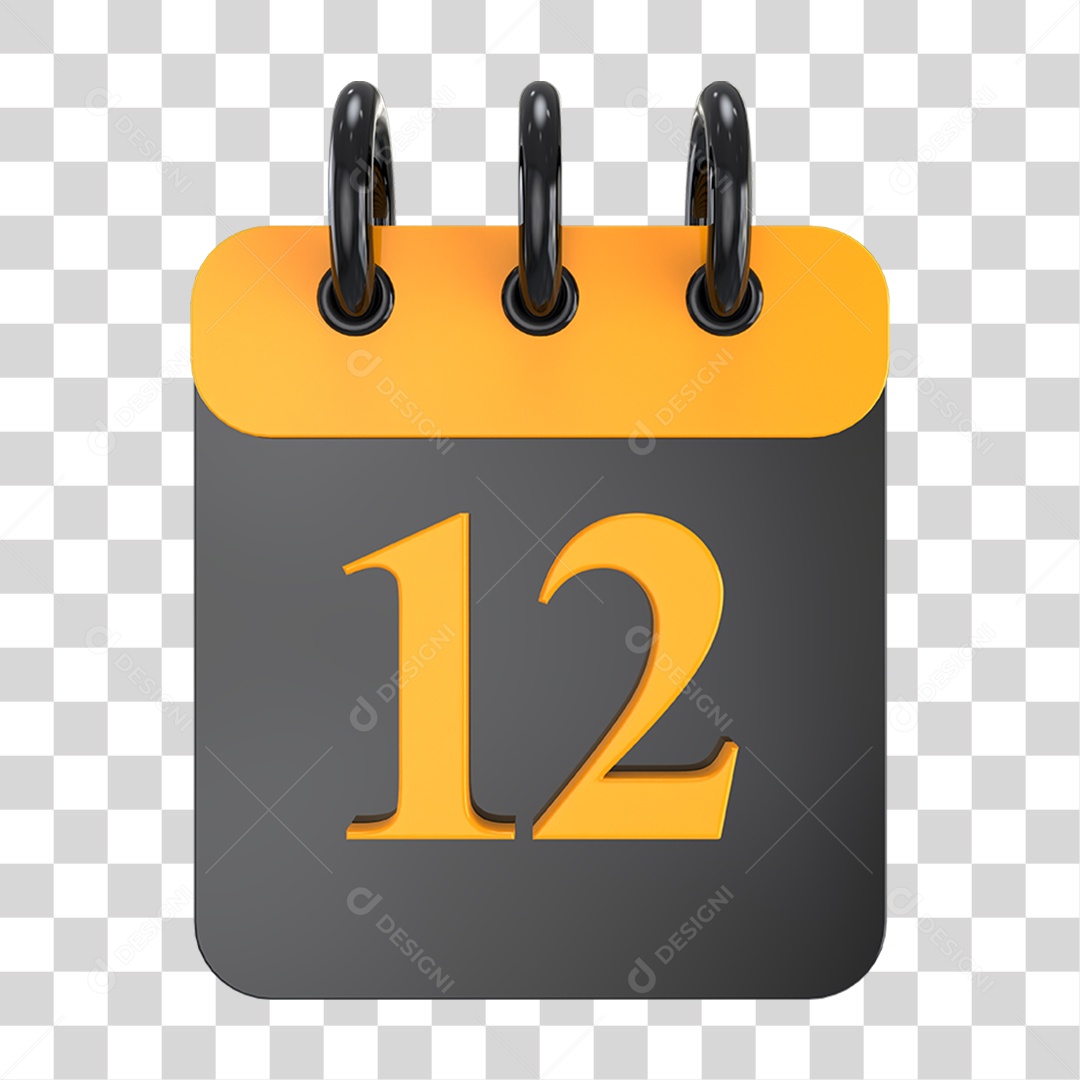 Elemento 3D Calendário Amarelo e Preto PNG Transparente