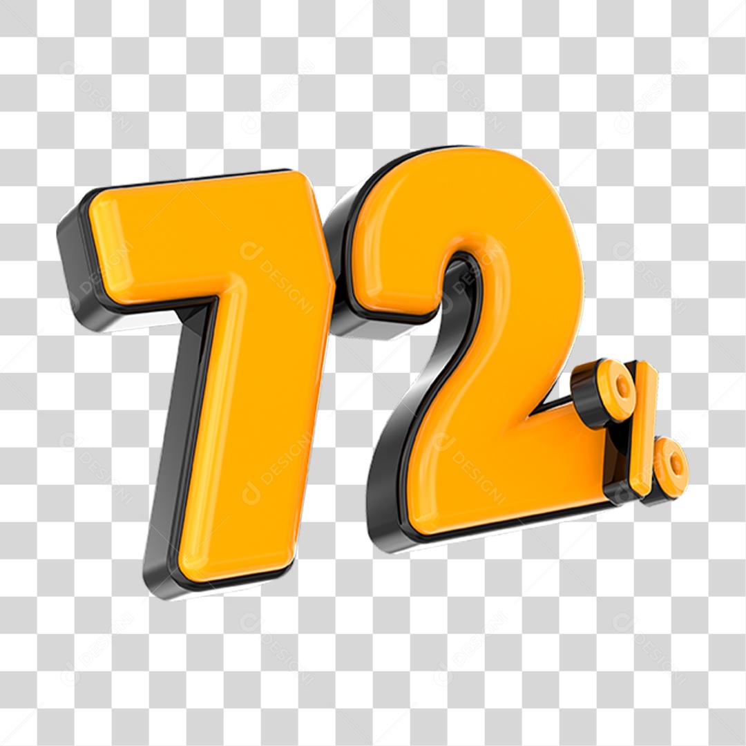 Elemento 3D Número Laranja 72 Por Cento PNG Transparente