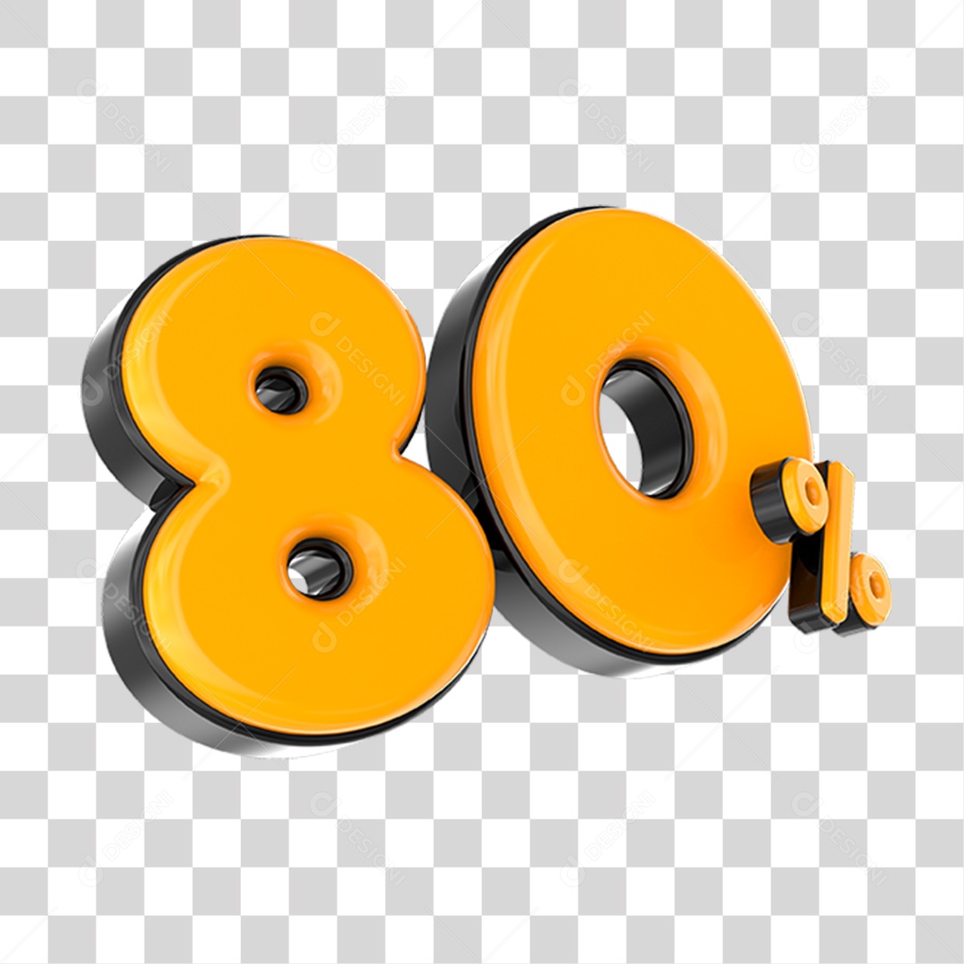Elemento 3D Número Laranja 80 Por Cento PNG Transparente