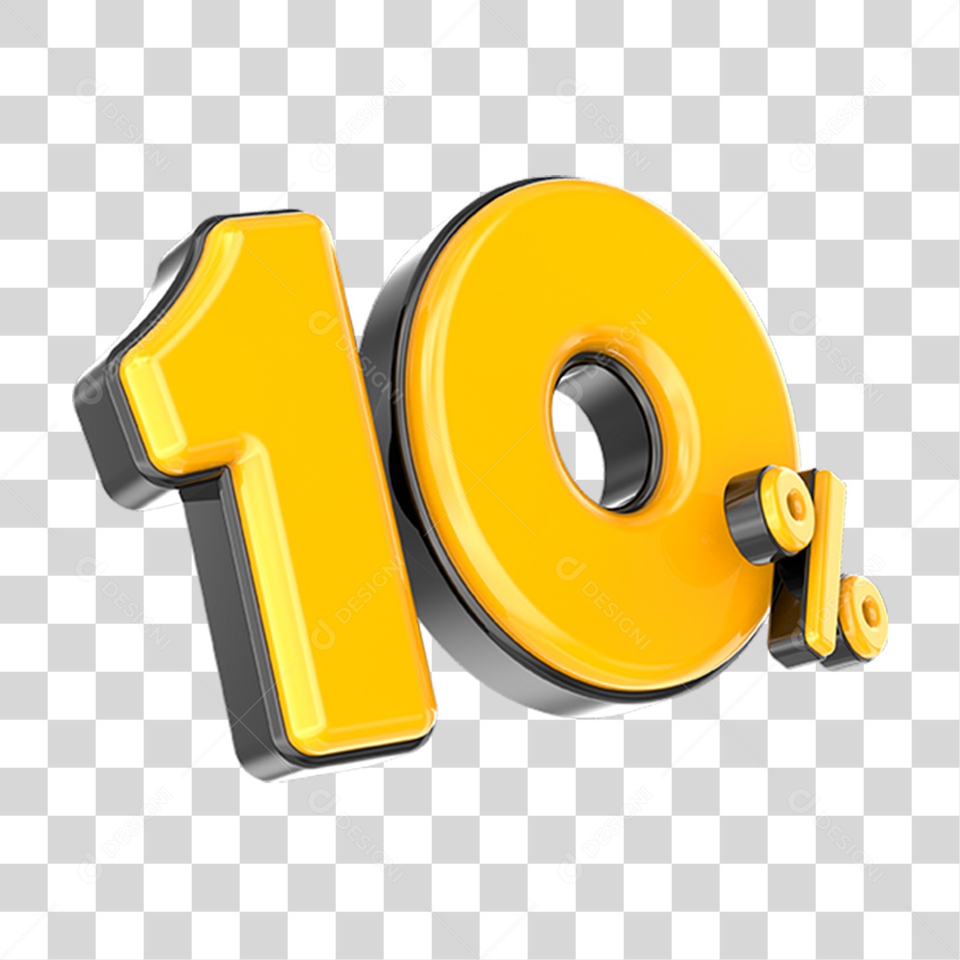 Elemento 3D Número Amarelo 10 Por Cento PNG Transparente