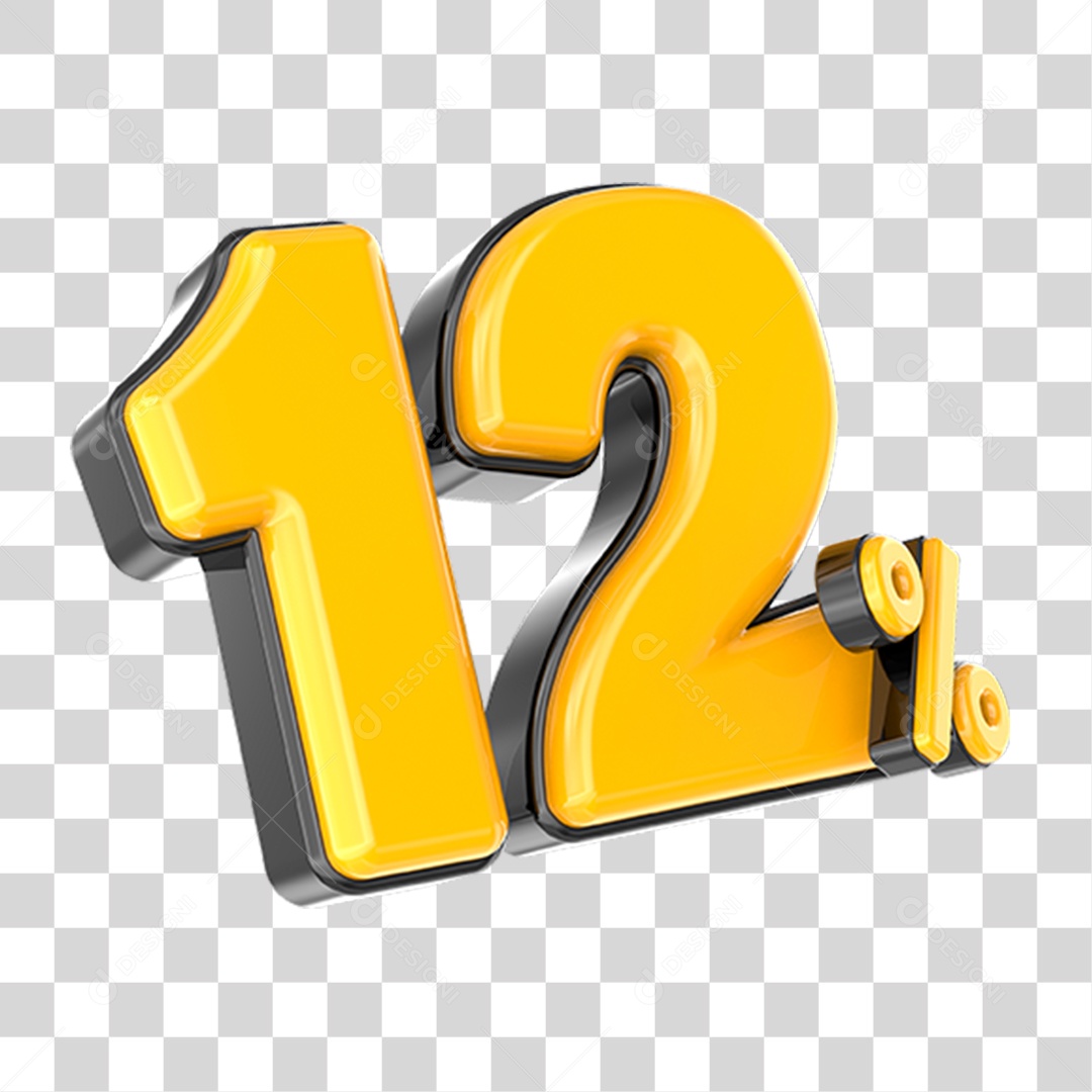 Elemento 3D Número Amarelo 12 Por Cento PNG Transparente