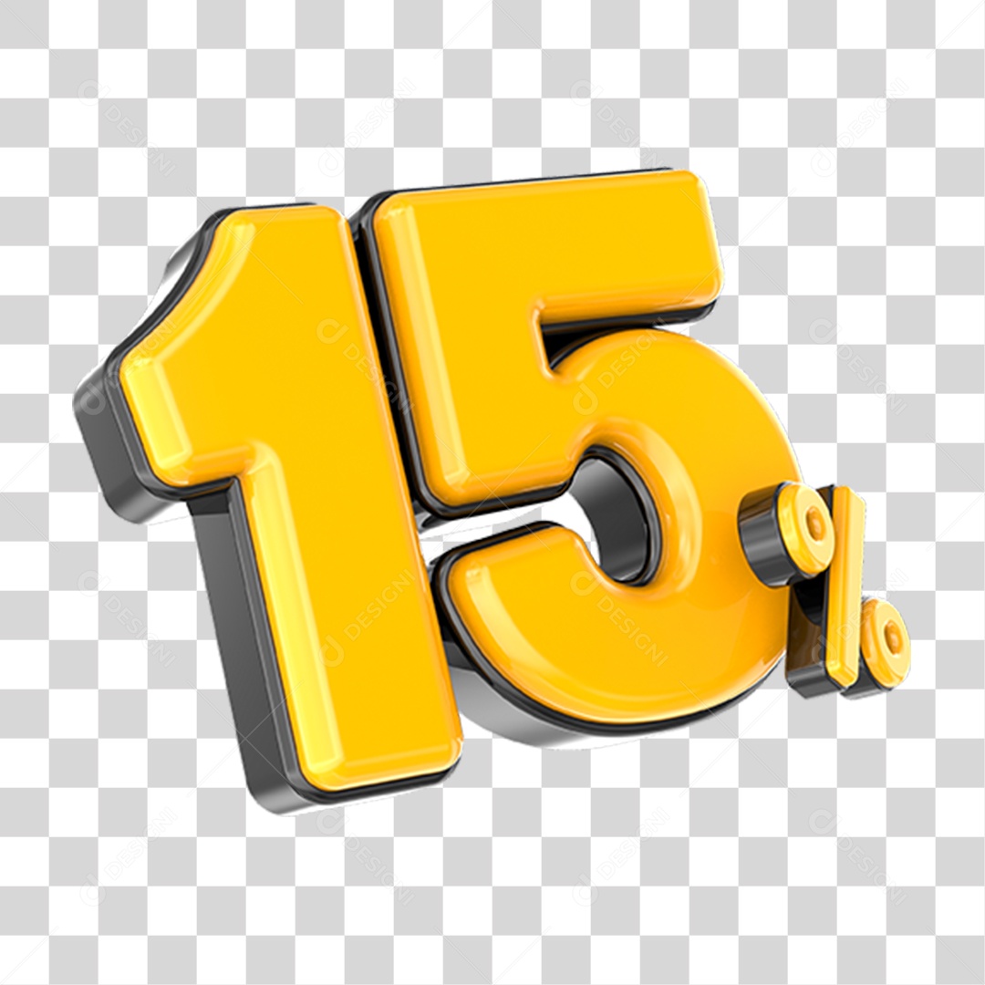 Elemento 3D Número Amarelo 15 Por Cento PNG Transparente