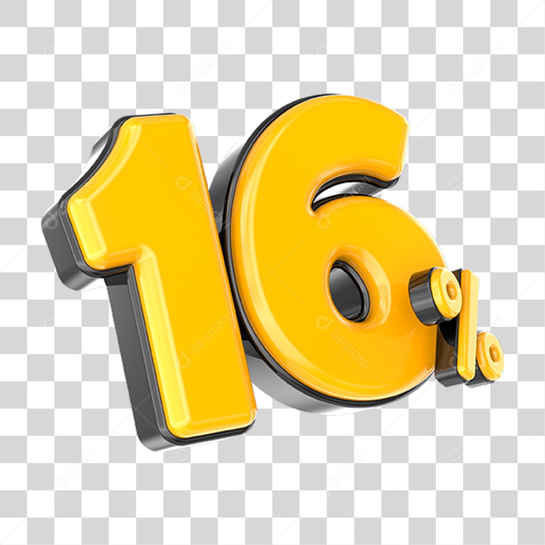 Elemento 3D Número Amarelo 16 Por Cento PNG Transparente