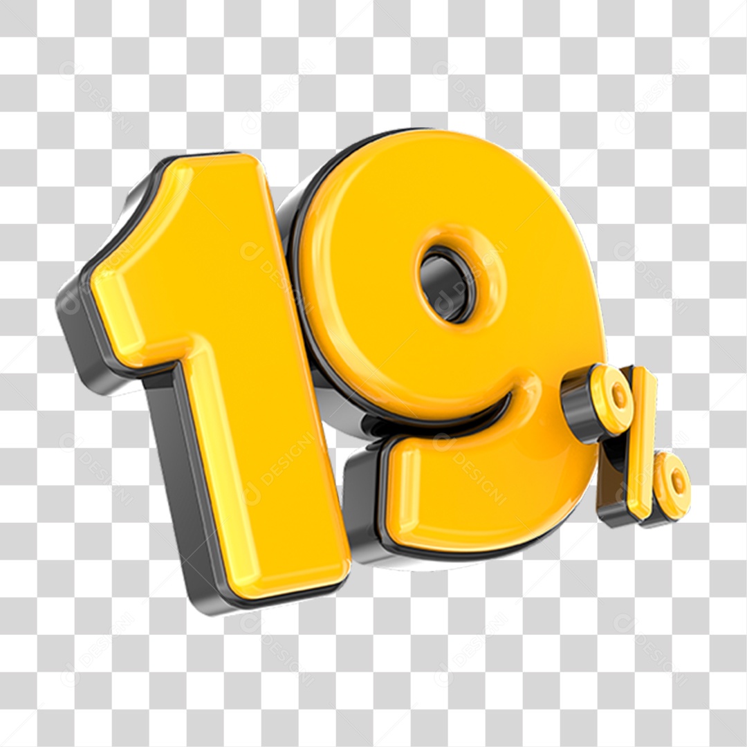 Elemento 3D Número Amarelo 19 Por Cento PNG Transparente