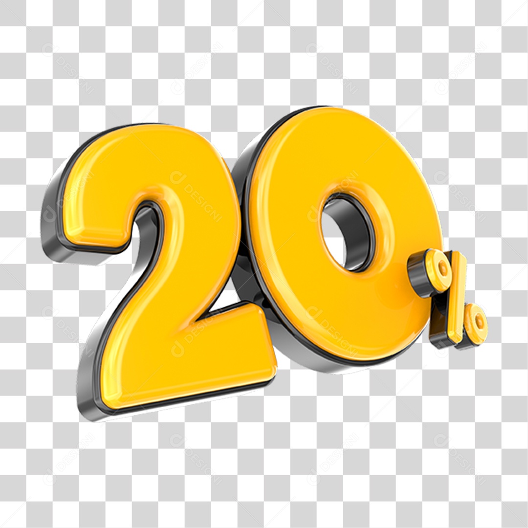 Elemento 3D Número Amarelo 20 Por Cento PNG Transparente
