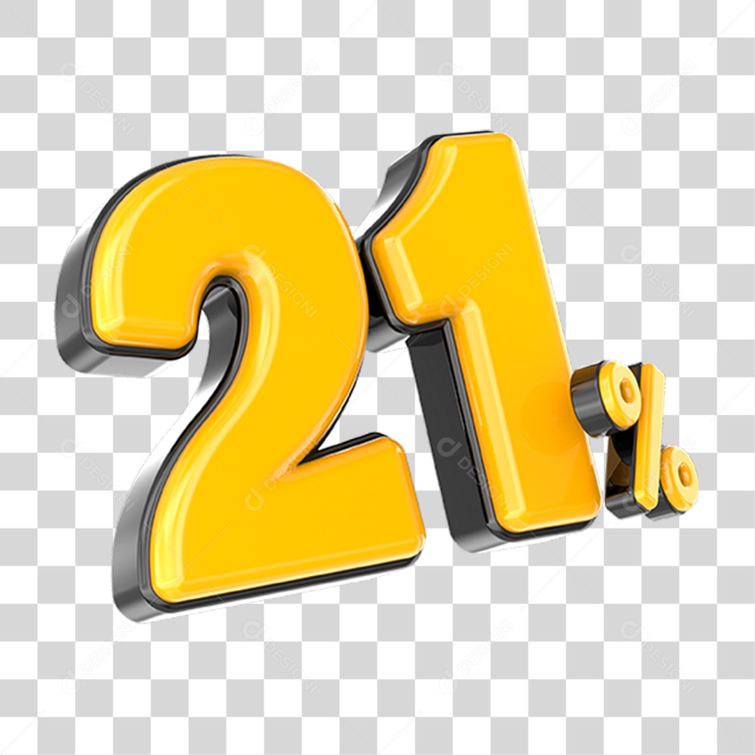 Elemento 3D Número Amarelo 21 Por Cento PNG Transparente