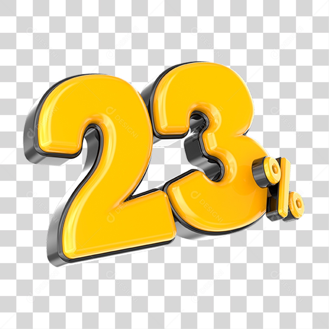 Elemento 3D Número Amarelo 23 Por Cento PNG Transparente
