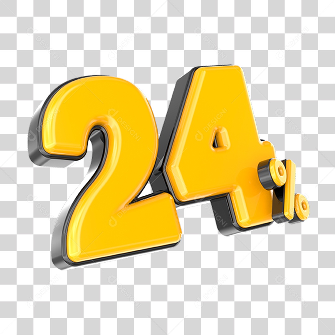 Elemento 3D Número Amarelo 24 Por Cento PNG Transparente