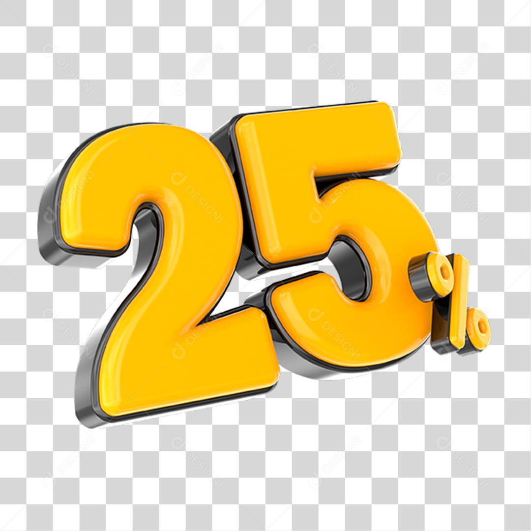 Elemento 3D Número Amarelo 25 Por Cento PNG Transparente