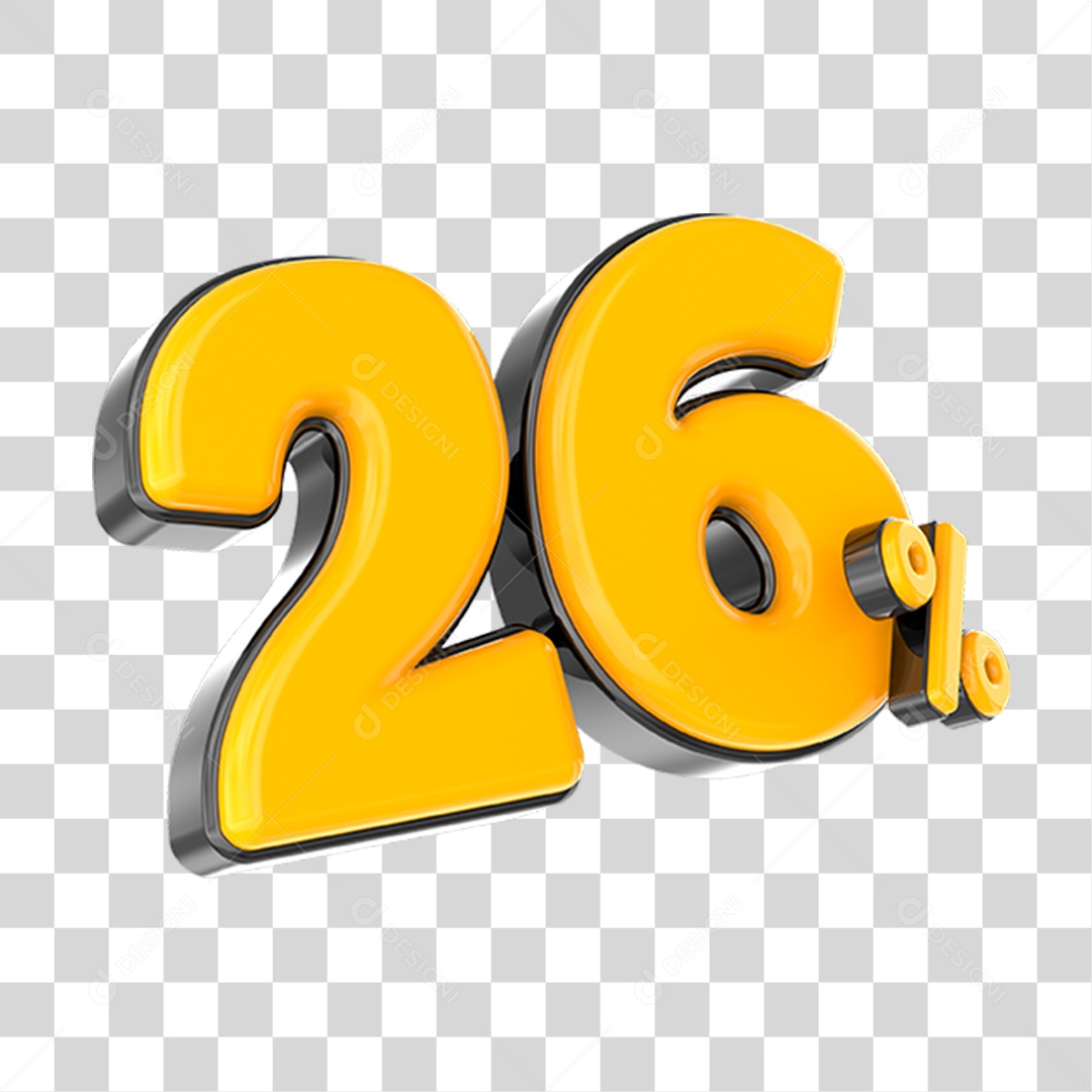 Elemento 3D Número Amarelo 26 Por Cento PNG Transparente