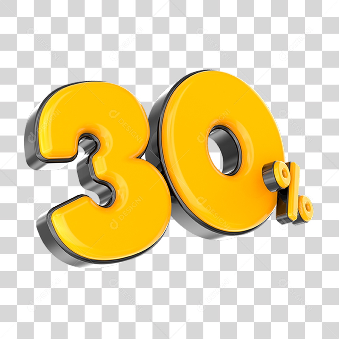 Elemento 3D Número Amarelo 30 Por Cento PNG Transparente