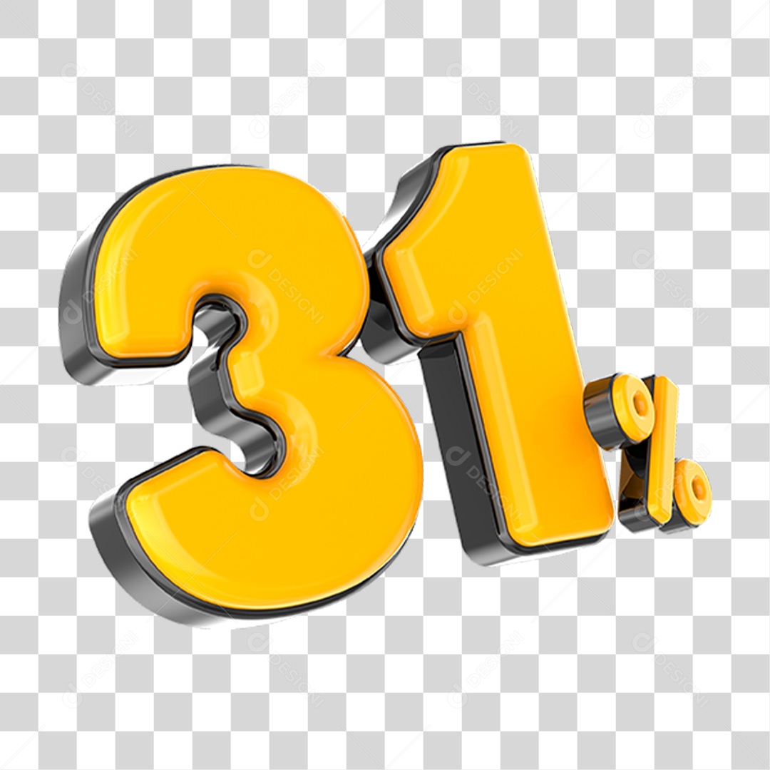 Elemento 3D Número Amarelo 31 Por Cento PNG Transparente