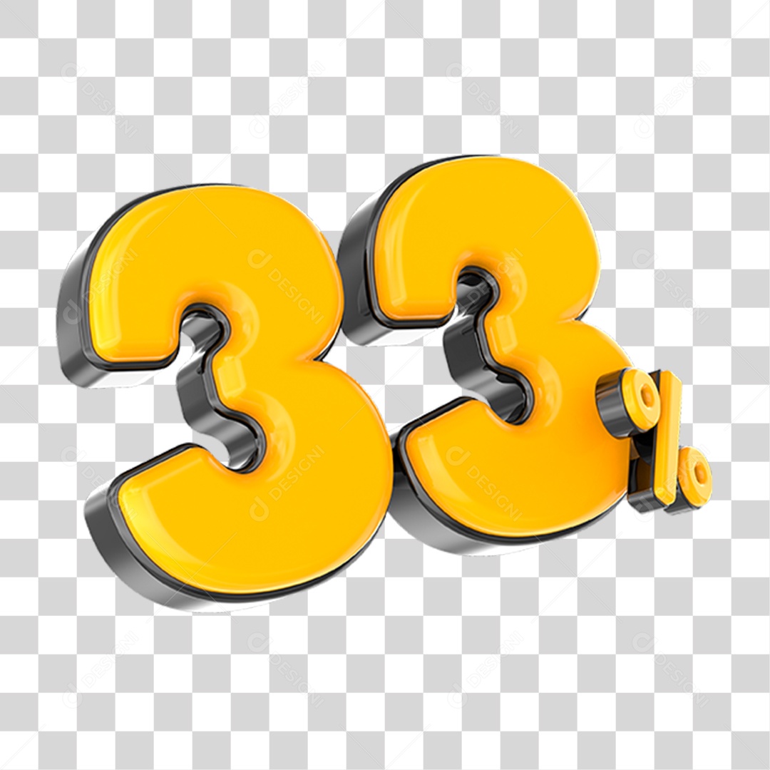 Elemento 3D Número Amarelo 33 Por Cento PNG Transparente