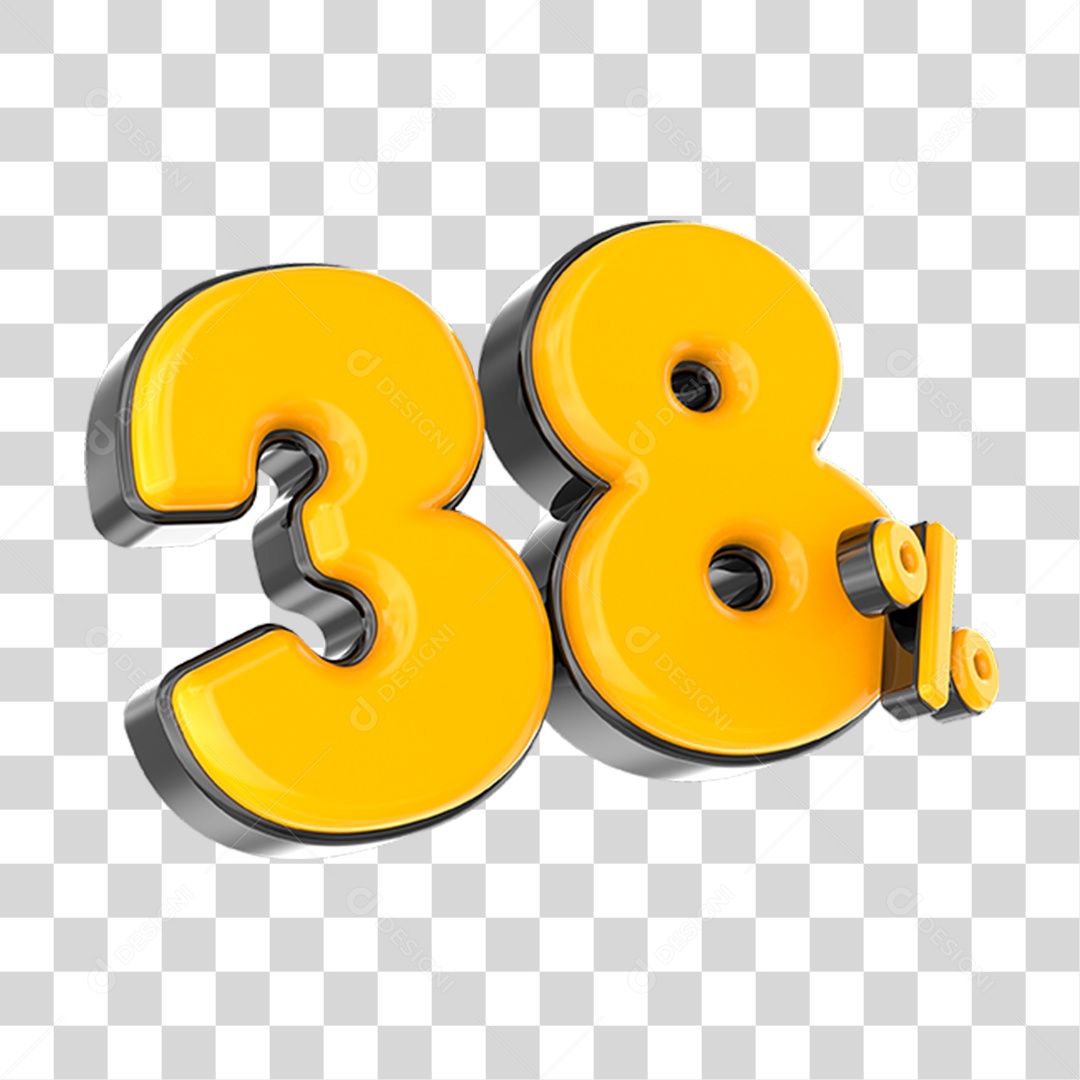 Elemento 3D Número Amarelo 38 Por Cento PNG Transparente