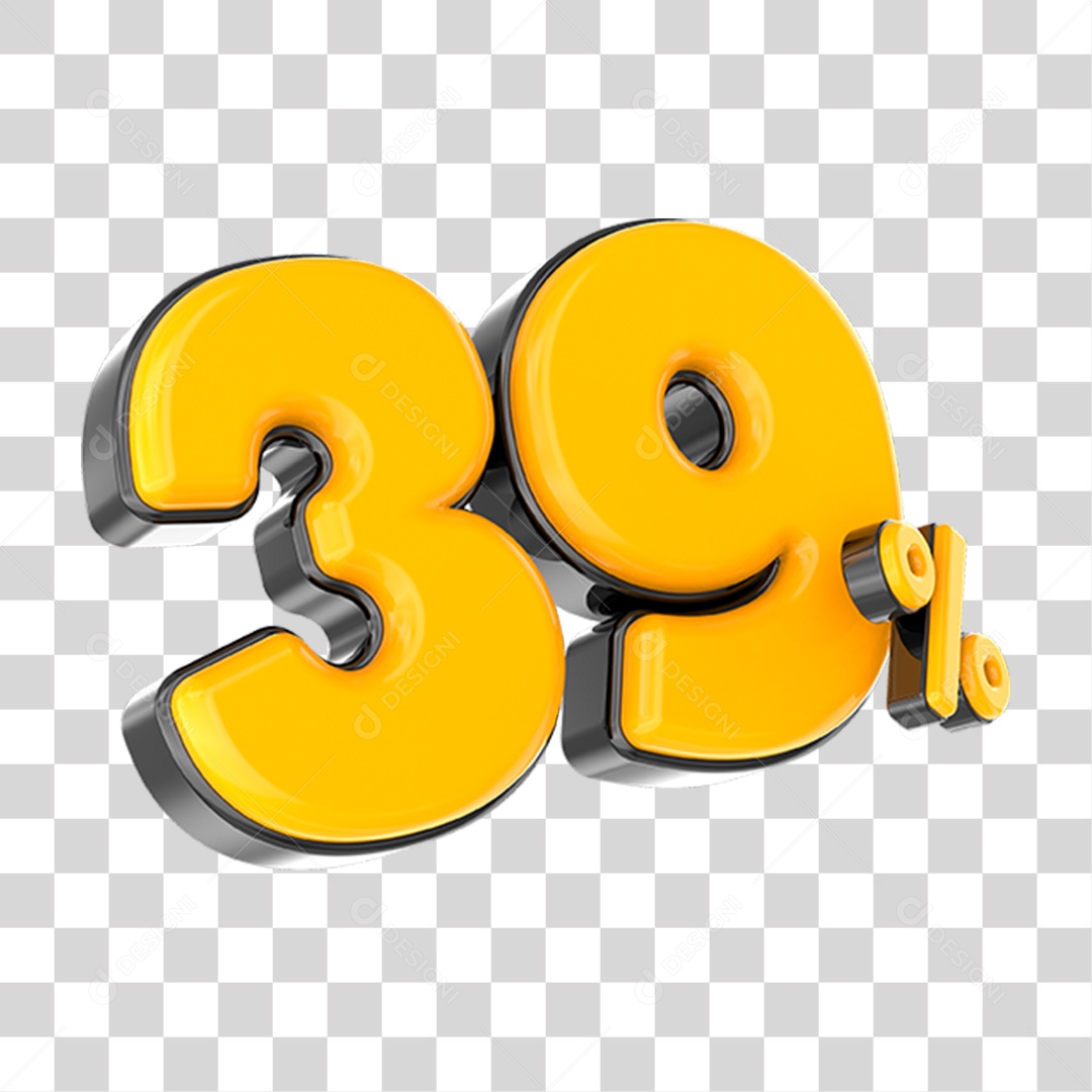Elemento 3D Número Amarelo 39 Por Cento PNG Transparente