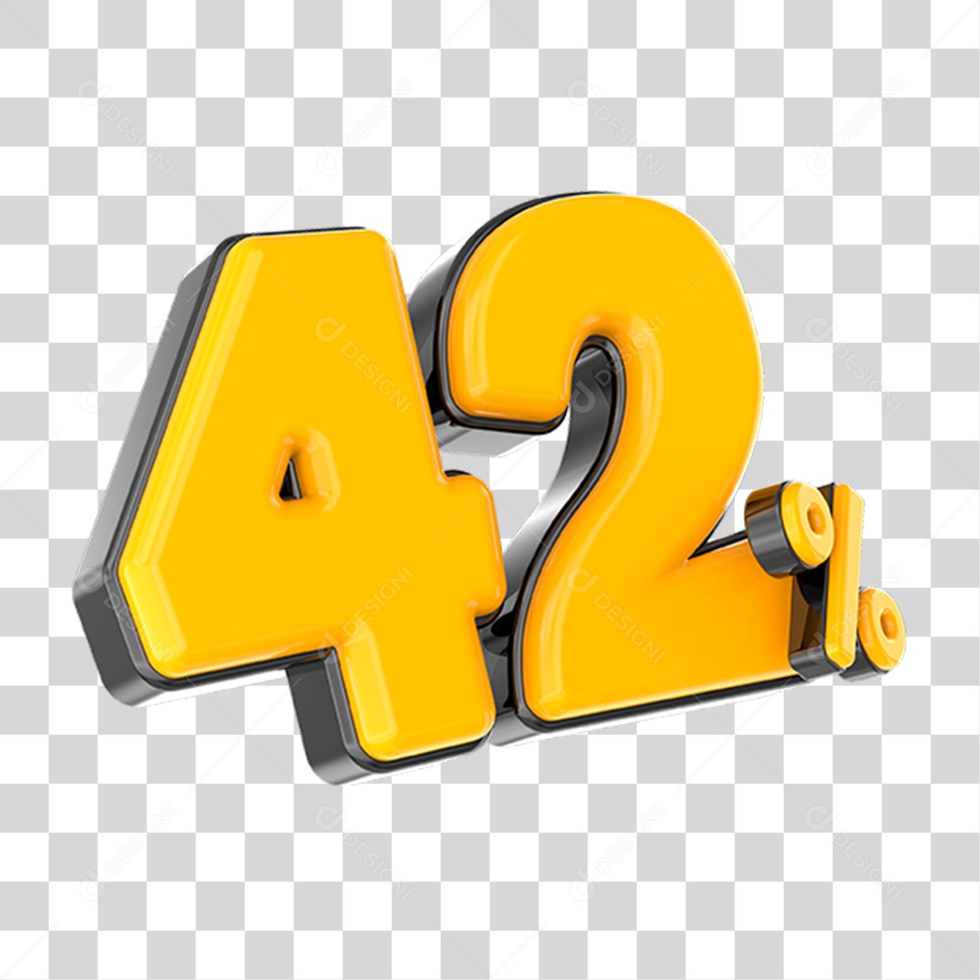 Elemento 3D Número Amarelo 42 Por Cento PNG Transparente