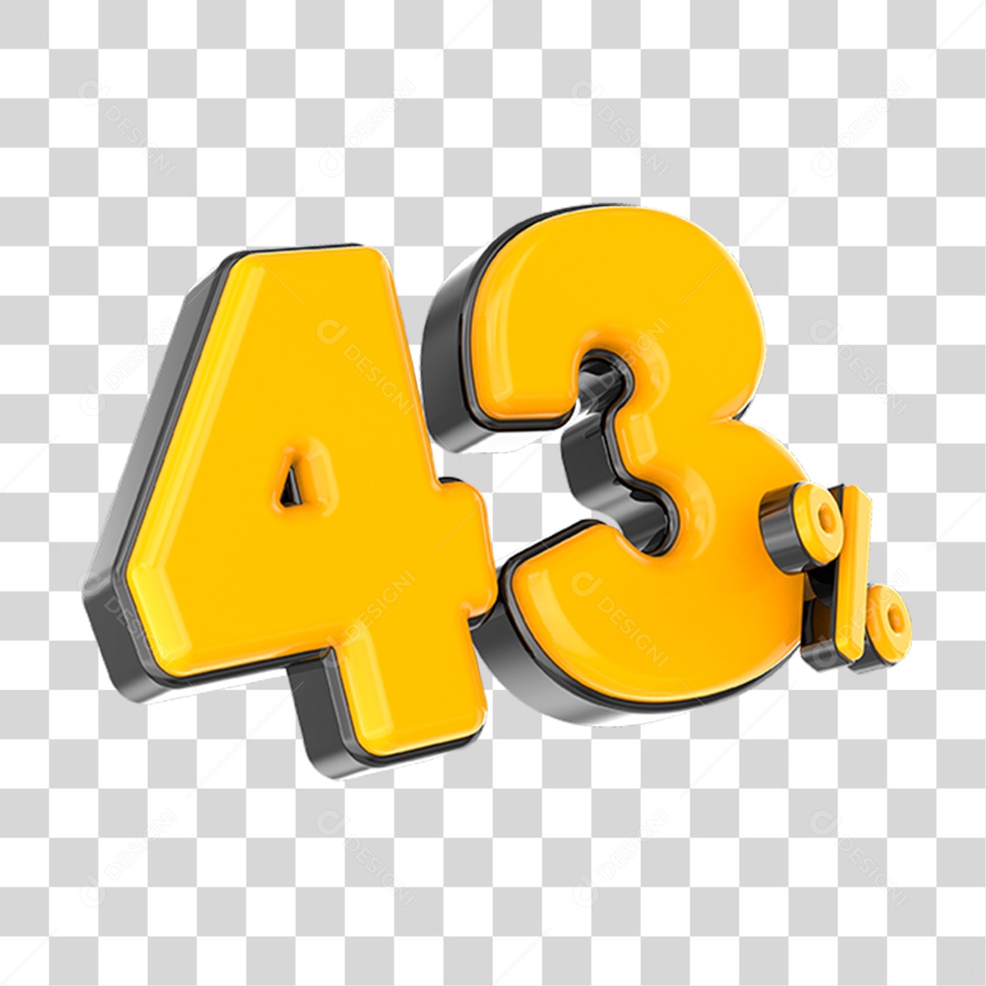 Elemento 3D Número Amarelo 43 Por Cento PNG Transparente