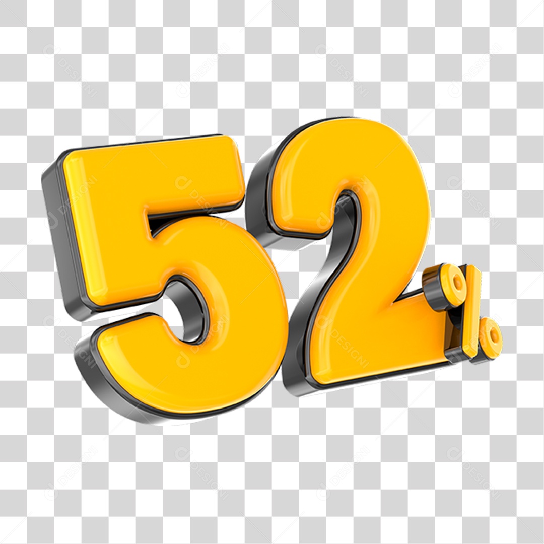 Elemento 3D Número Amarelo 52 Por Cento PNG Transparente