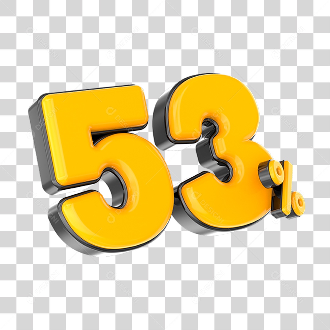 Elemento 3D Número Amarelo 53 Por Cento PNG Transparente