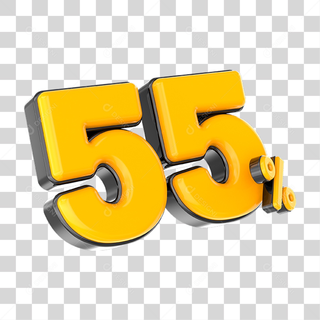 Elemento 3D Número Amarelo 55 Por Cento PNG Transparente