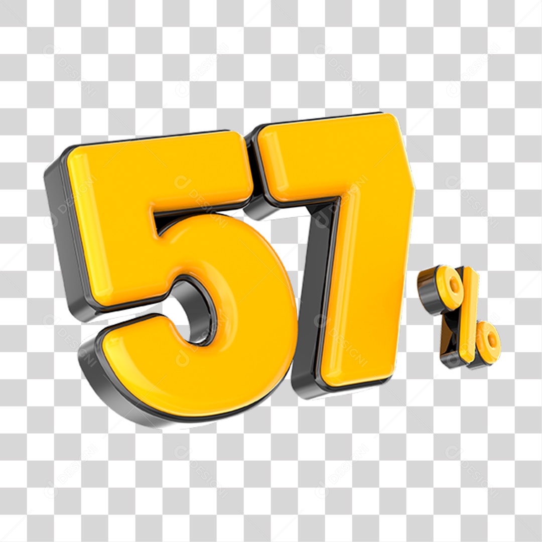 Elemento 3D Número Amarelo 57 Por Cento PNG Transparente