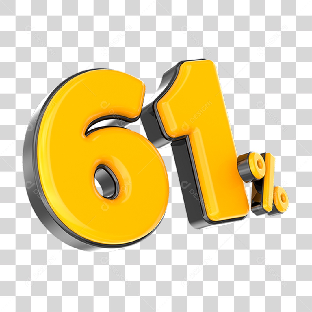 Elemento 3D Número Amarelo 61 Por Cento PNG Transparente