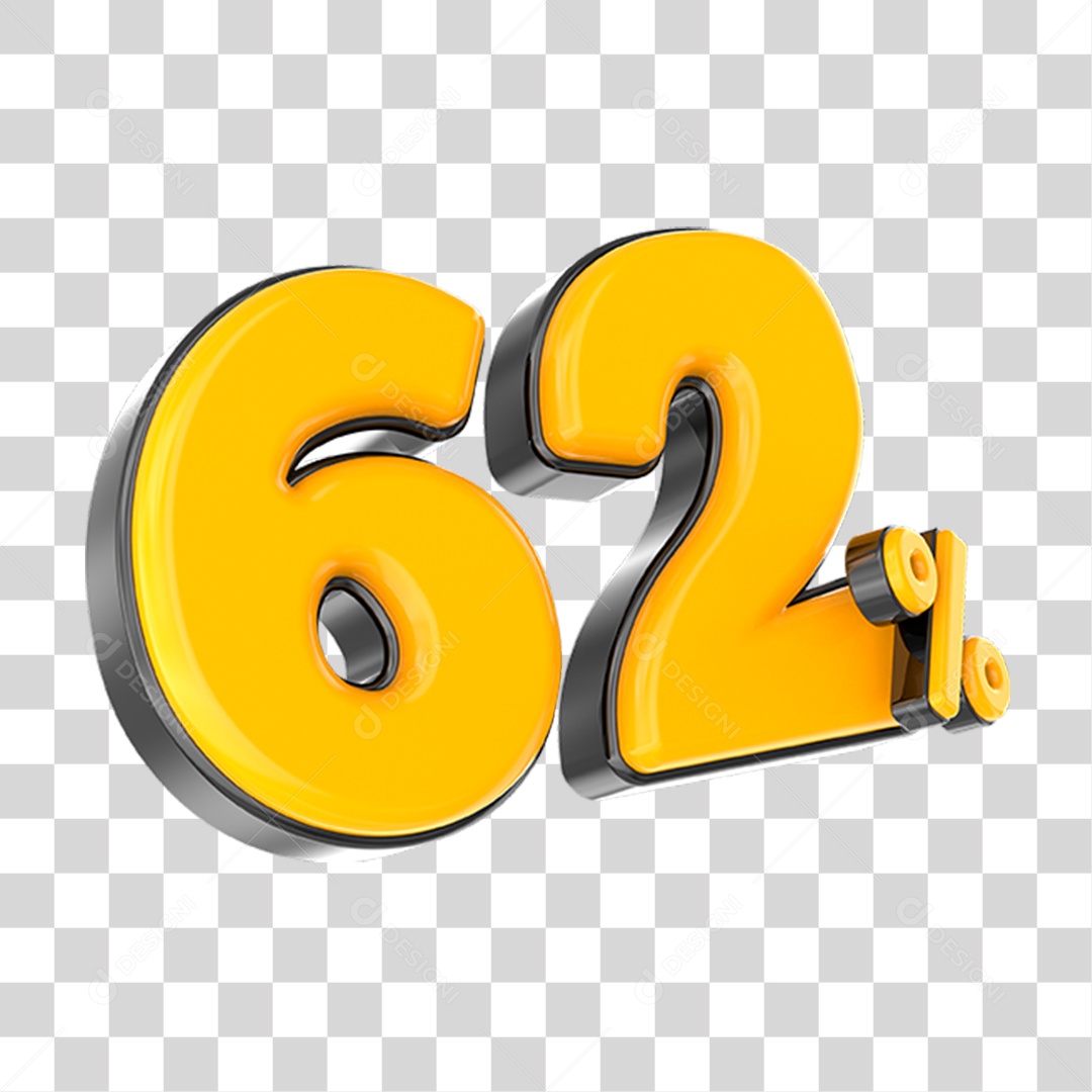 Elemento 3D Número Amarelo 62 Por Cento PNG Transparente