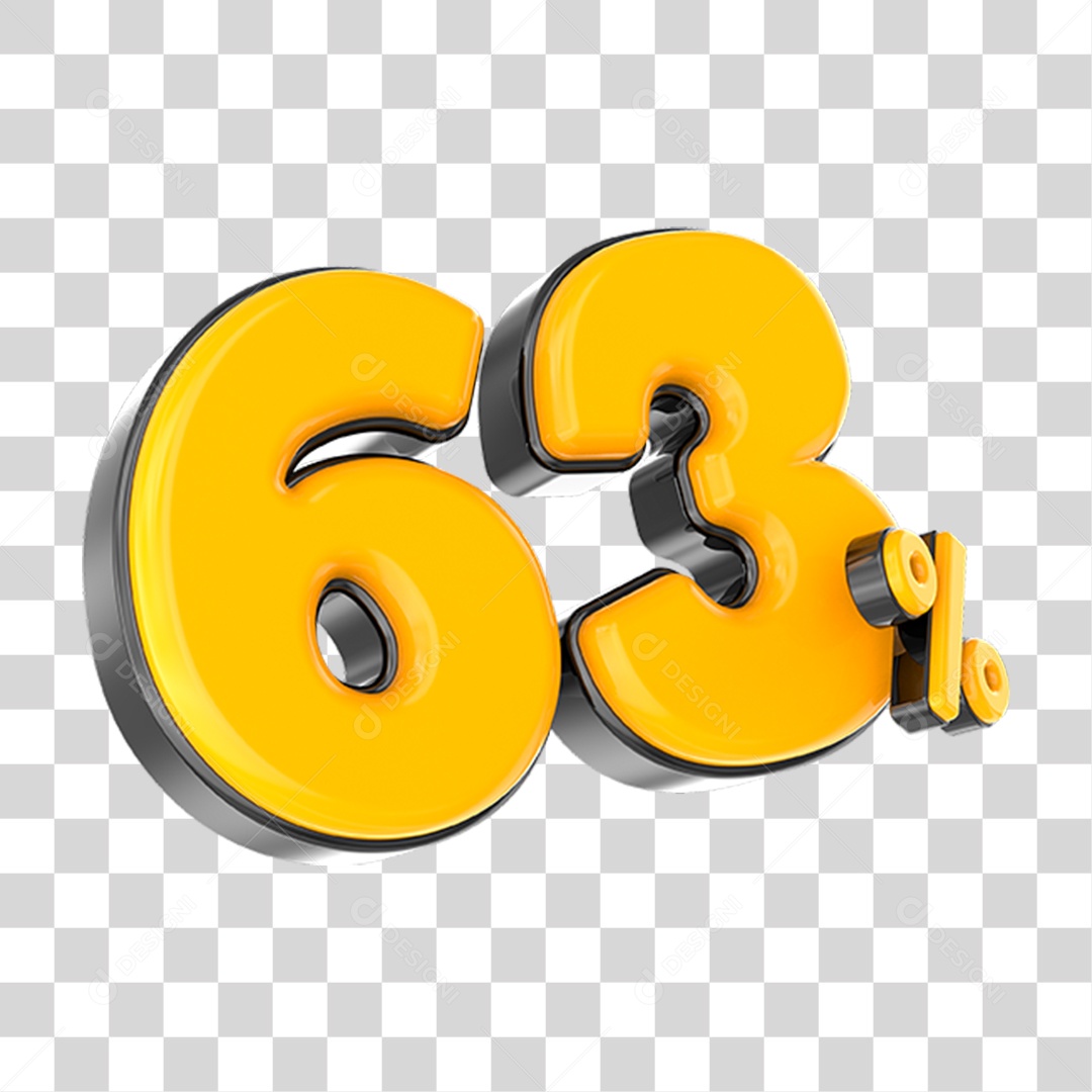 Elemento 3D Número Amarelo 63 Por Cento PNG Transparente