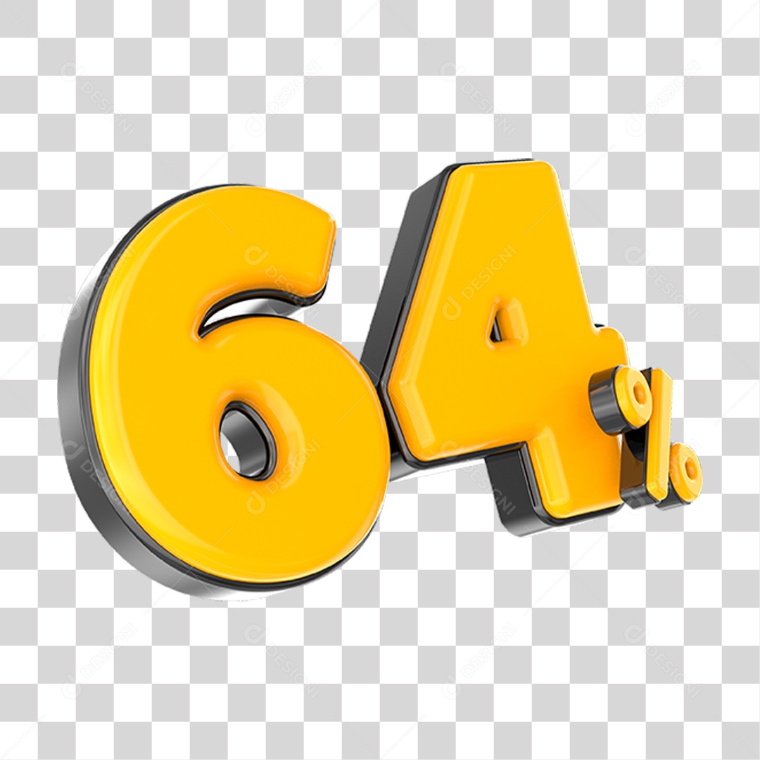 Elemento 3D Número Amarelo 64 Por Cento PNG Transparente