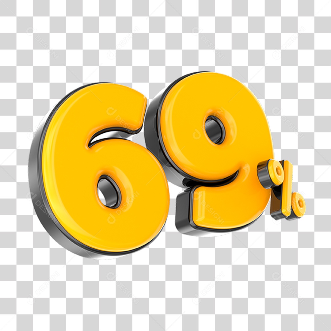 Elemento 3D Número Amarelo 69 Por Cento PNG Transparente