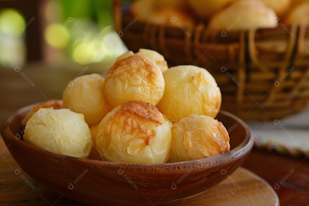 Pães de queijo fresco em uma bandeija