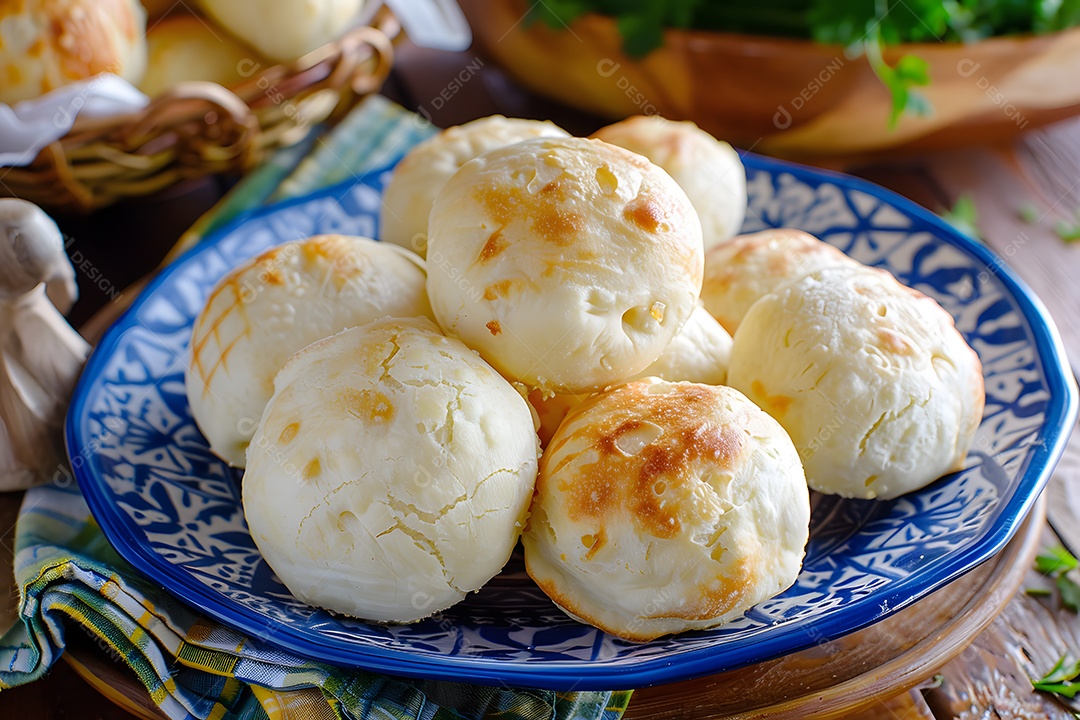 Pães de queijo fresco em uma bandeija