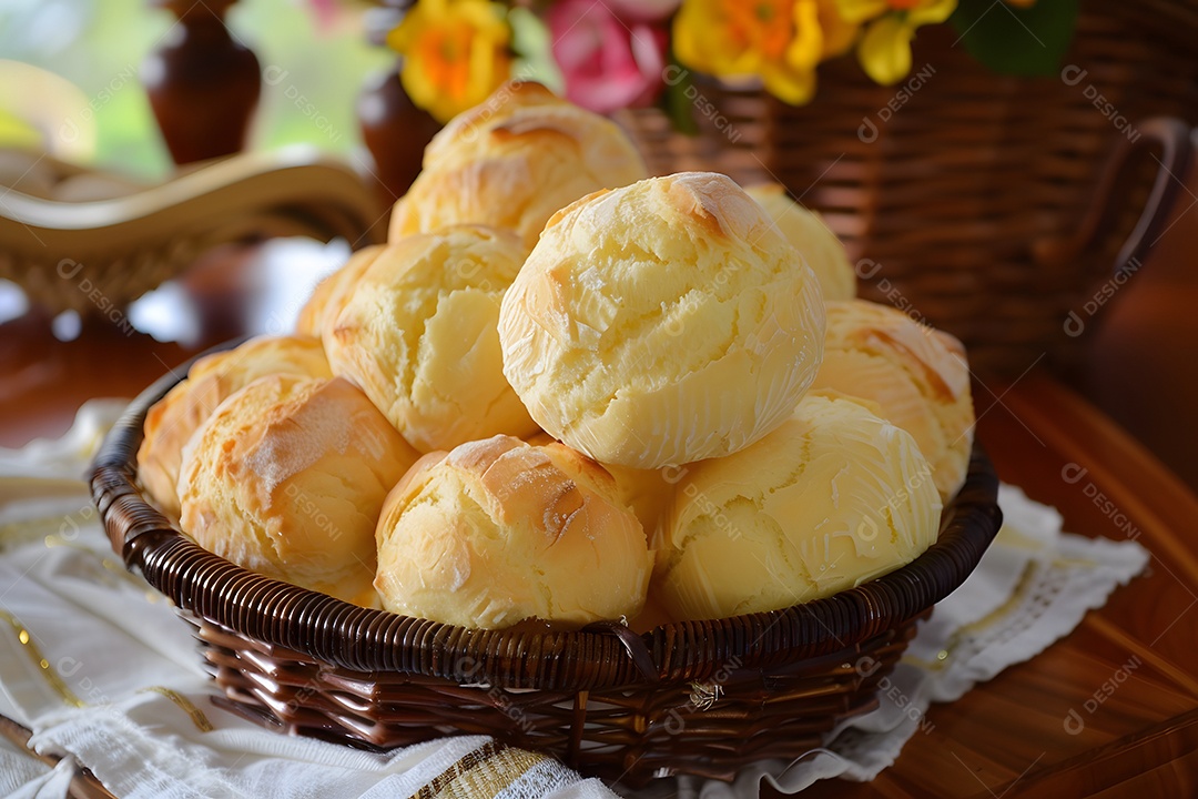 Pães de queijo fresco em uma bandeija