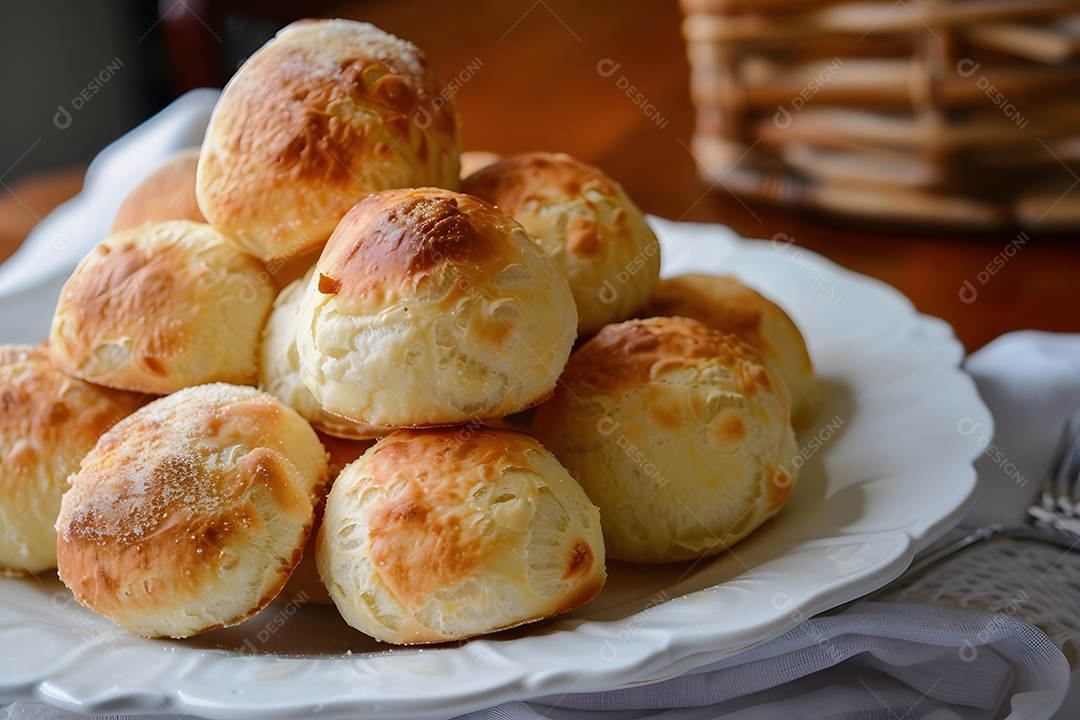Pães de queijo fresco em uma bandeija