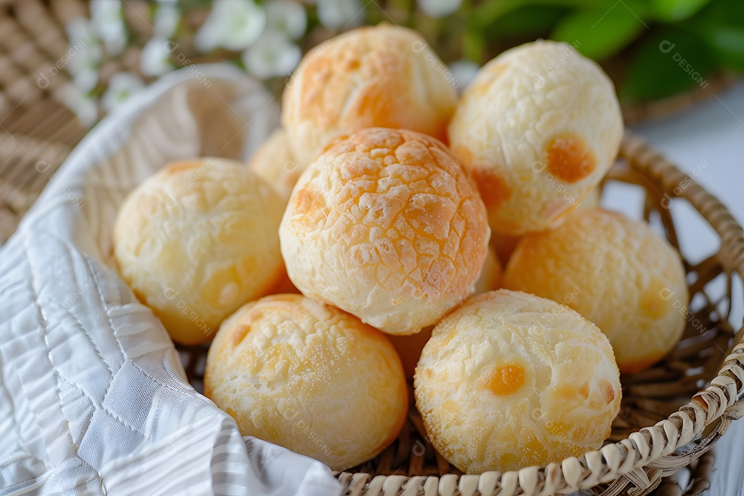 Pães de queijo fresco em uma bandeija