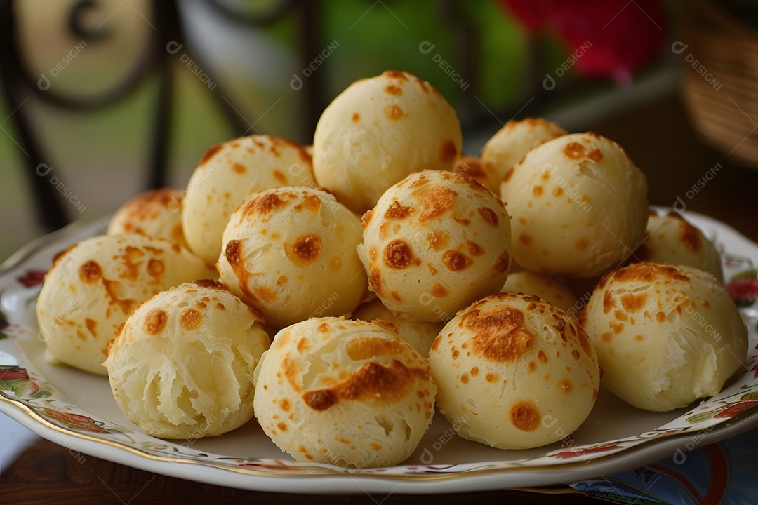 Pães de queijo fresco em uma bandeija