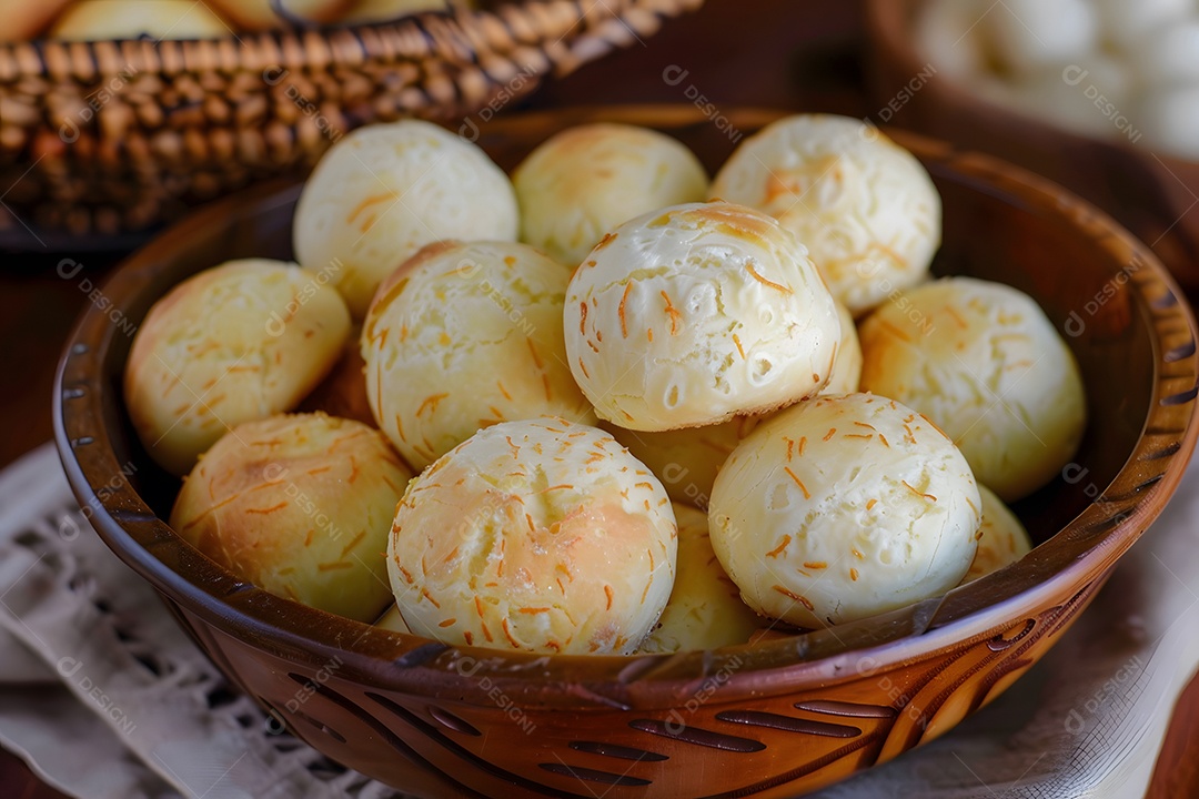 Pães de queijo fresco em uma bandeija