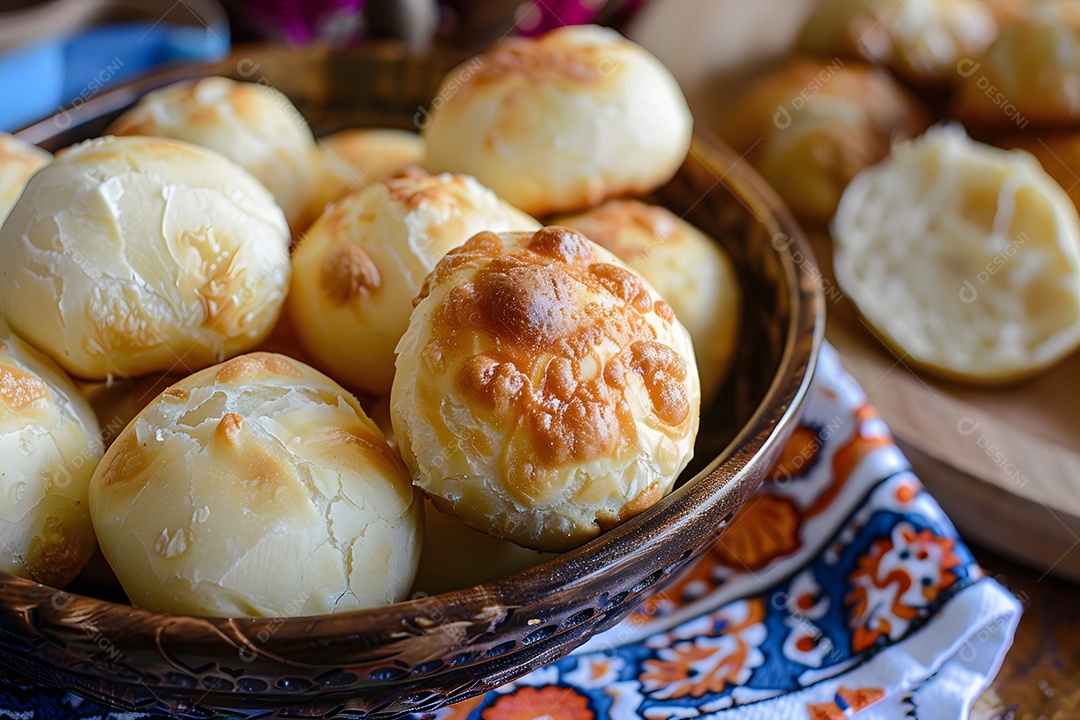 Pães de queijo fresco em uma bandeija