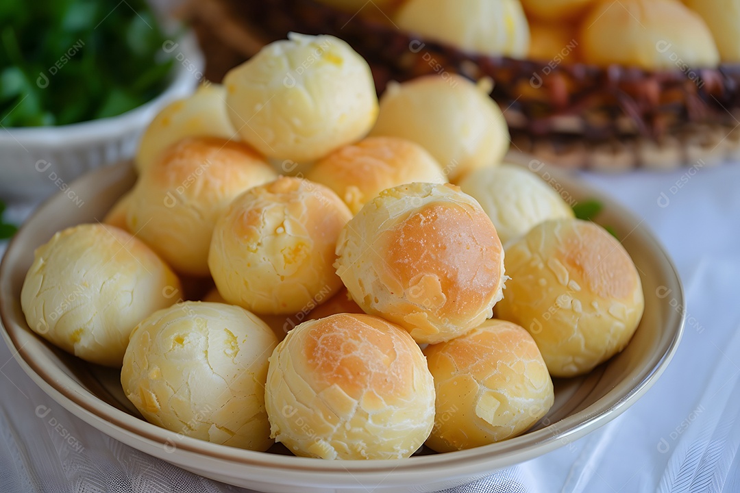 Pães de queijo fresco em uma bandeija