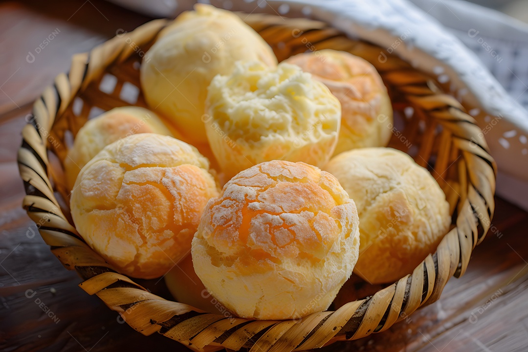 Pães de queijo fresco em uma bandeija
