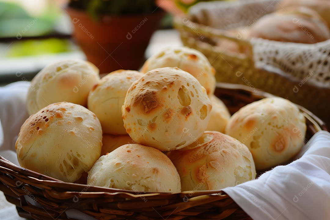 Pães de queijo fresco em uma bandeija