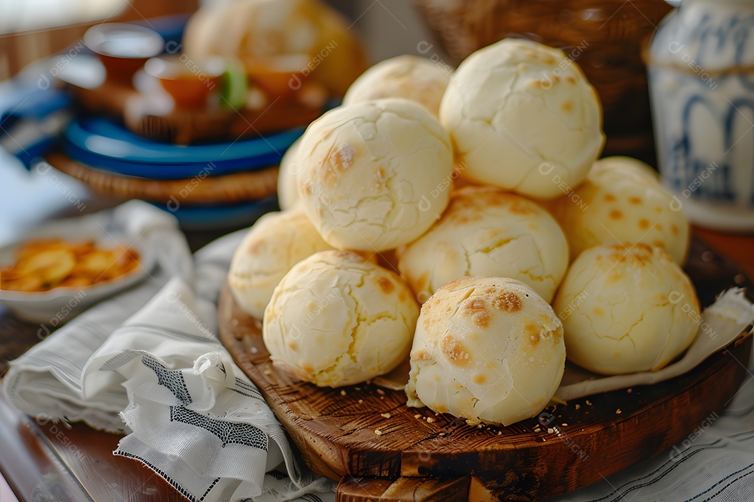 Pães de queijo fresco em uma bandeija