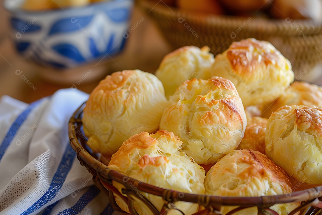 Pães de queijo fresco em uma bandeija